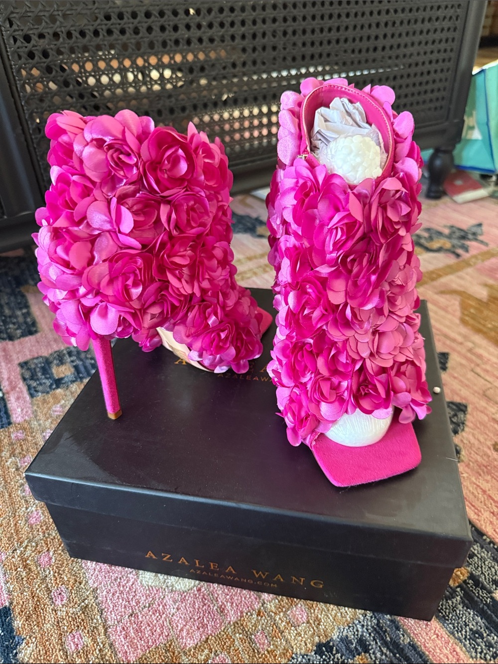 Azalea Wang Fuchsia Floral Open-Toe High Heel Sandals